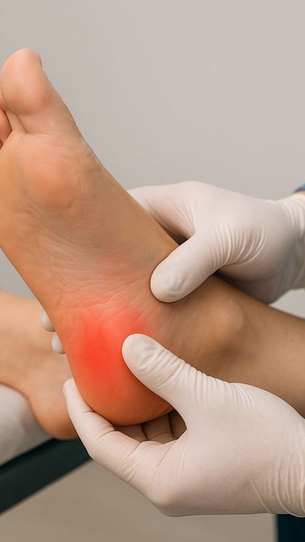 A physiotherapist examining a patient’s heel, representing heel and foot pain